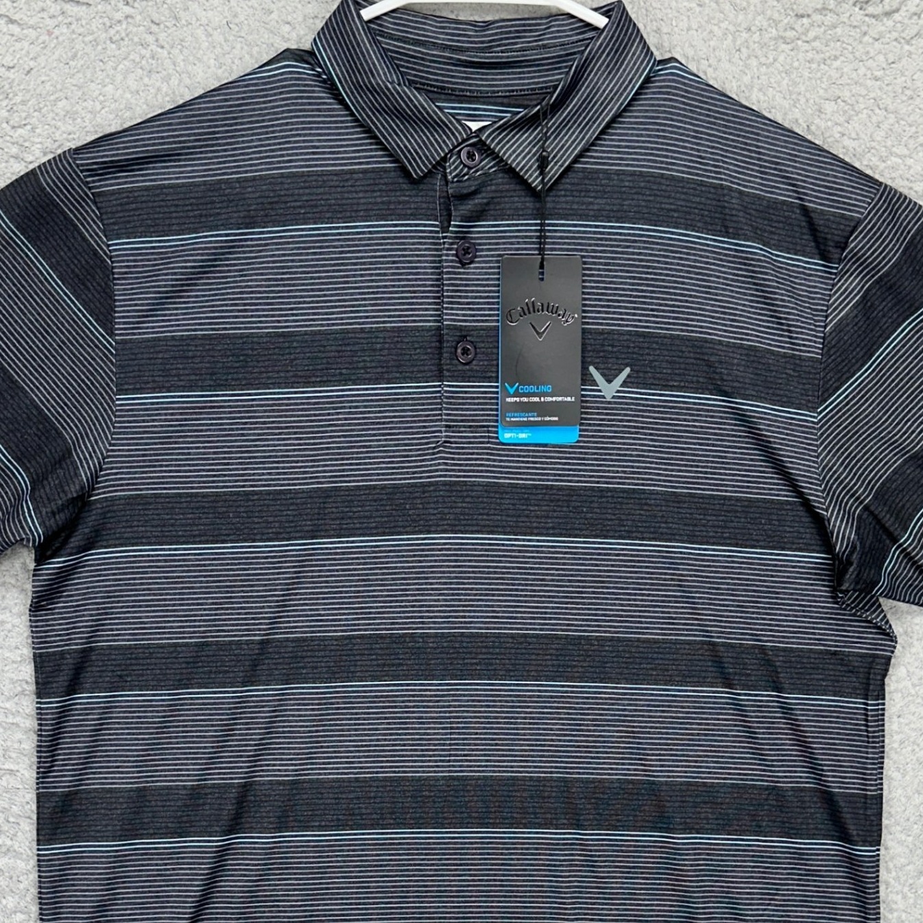 Callaway Opti-Dri Golf Polo Shirt Men Medium Dark Grey Stripes Rugby Stretch NEW