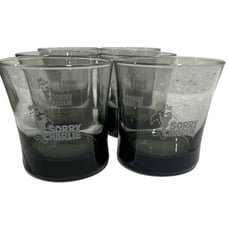 Starkist Tuna Sorry Charlie Smoked Glasses Smoked Barware AD 1970s Set Of 6 Vtg