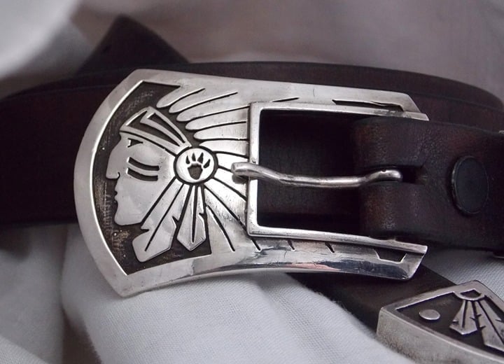 SILVER CLOUD, INC.- Sterling Ranger Buckle Set- Chief In Headdress & Taos Belt