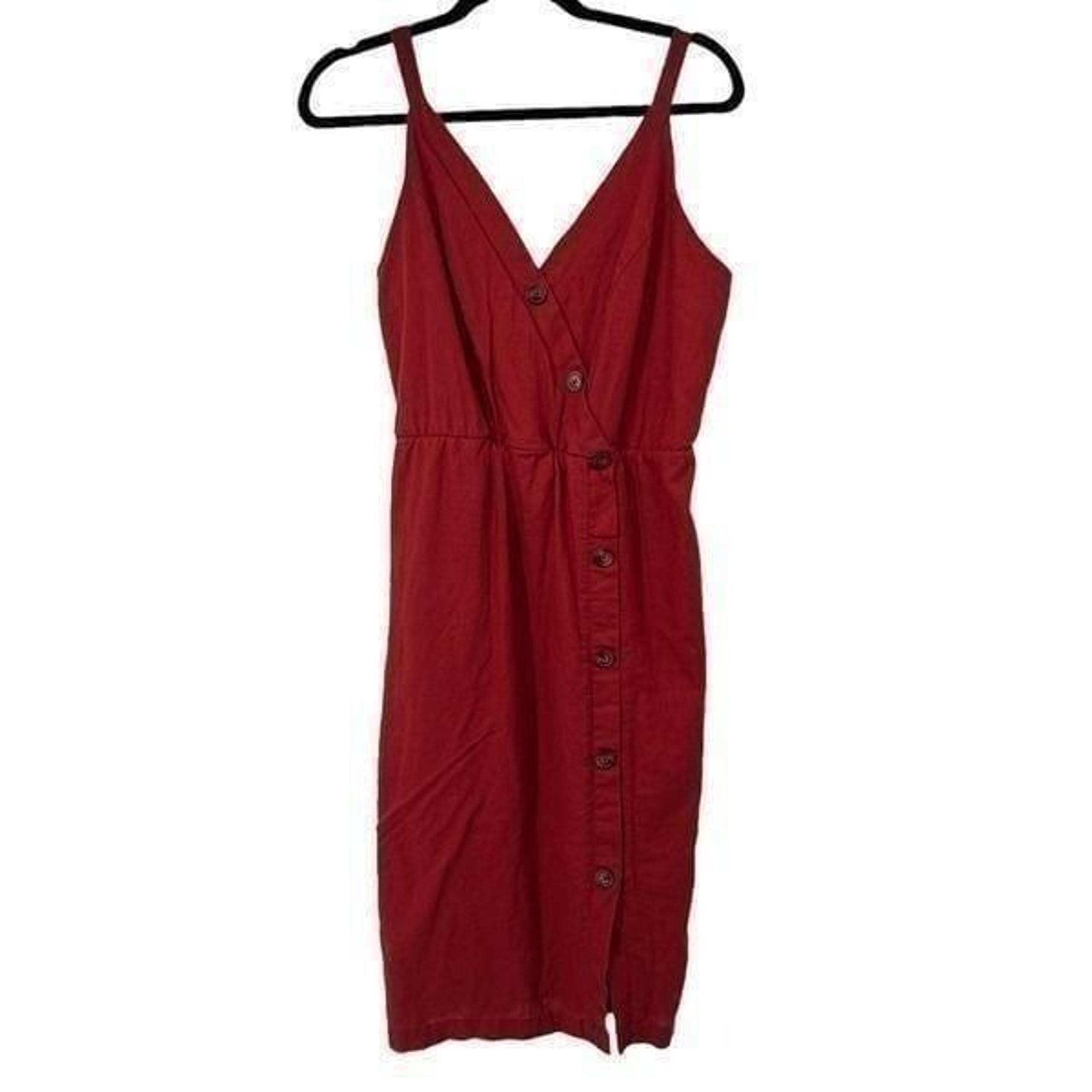 Maurices Burgundy Linen Blend Side Button Down Lined Dress