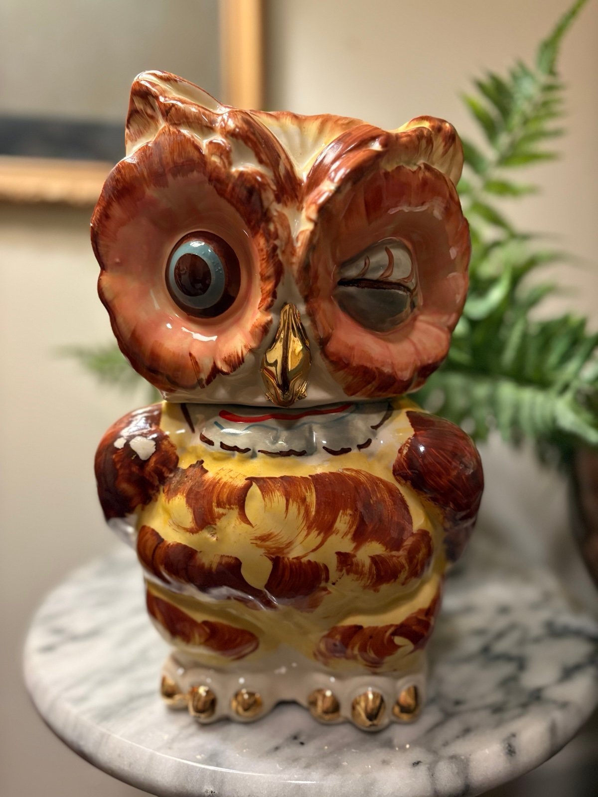 Mid Century 1940’s Shawnee Pottery Winking Owl Cookie Jar