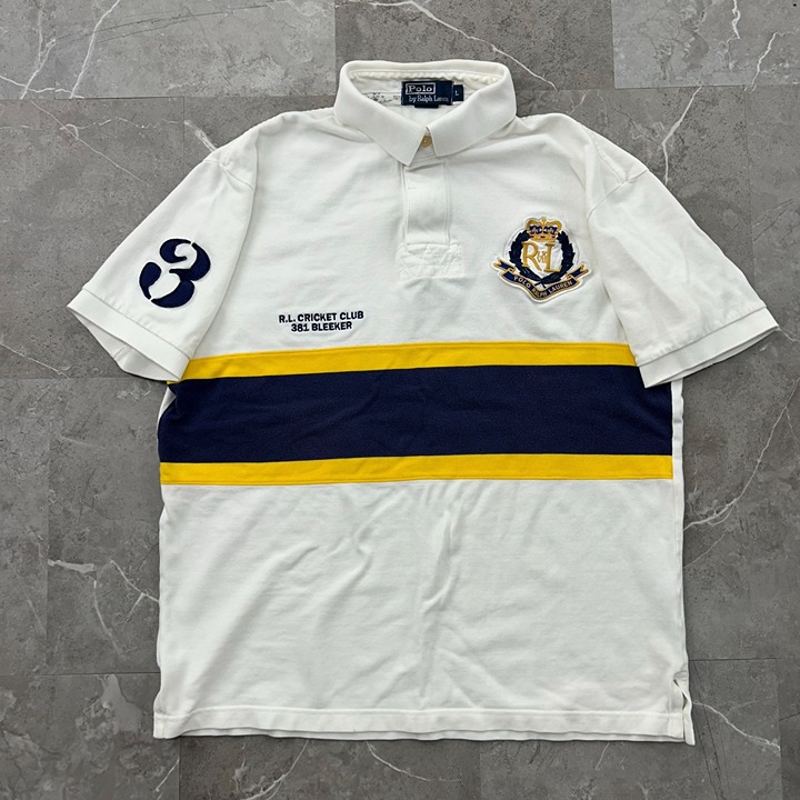 VINTAGE POLO RALHP LAUREN CRICKET CLUB SHIRT MENS LARGE CREST 3 SHORT SLEEVE
