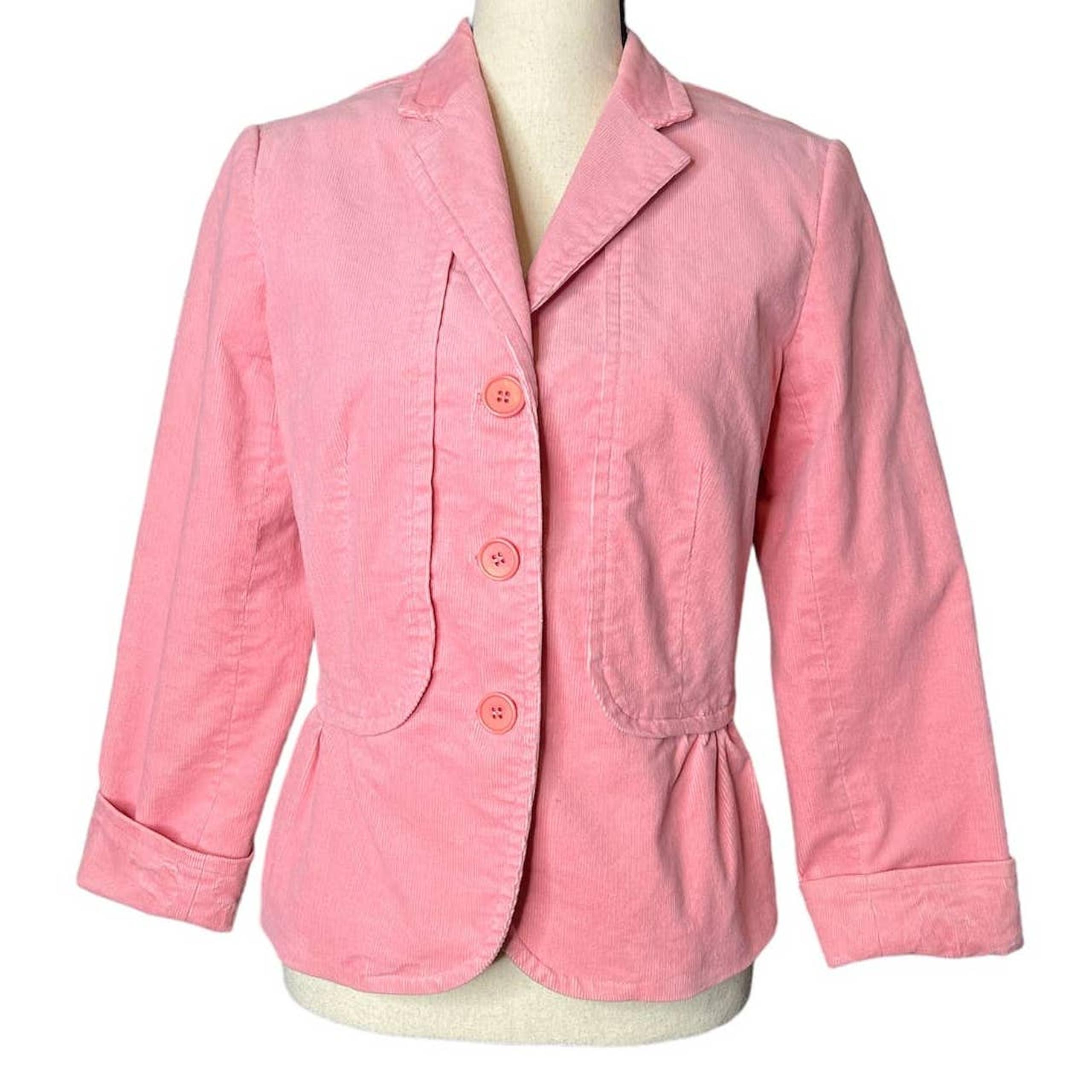 Talbots Women's Jacket Size 8 Petite in Pink Corduroy Cuffed Sleeve Button Close