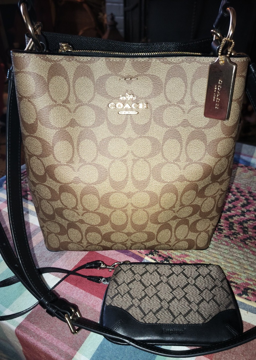 Coach Mollie bucket leather and coated canvas signature C bag