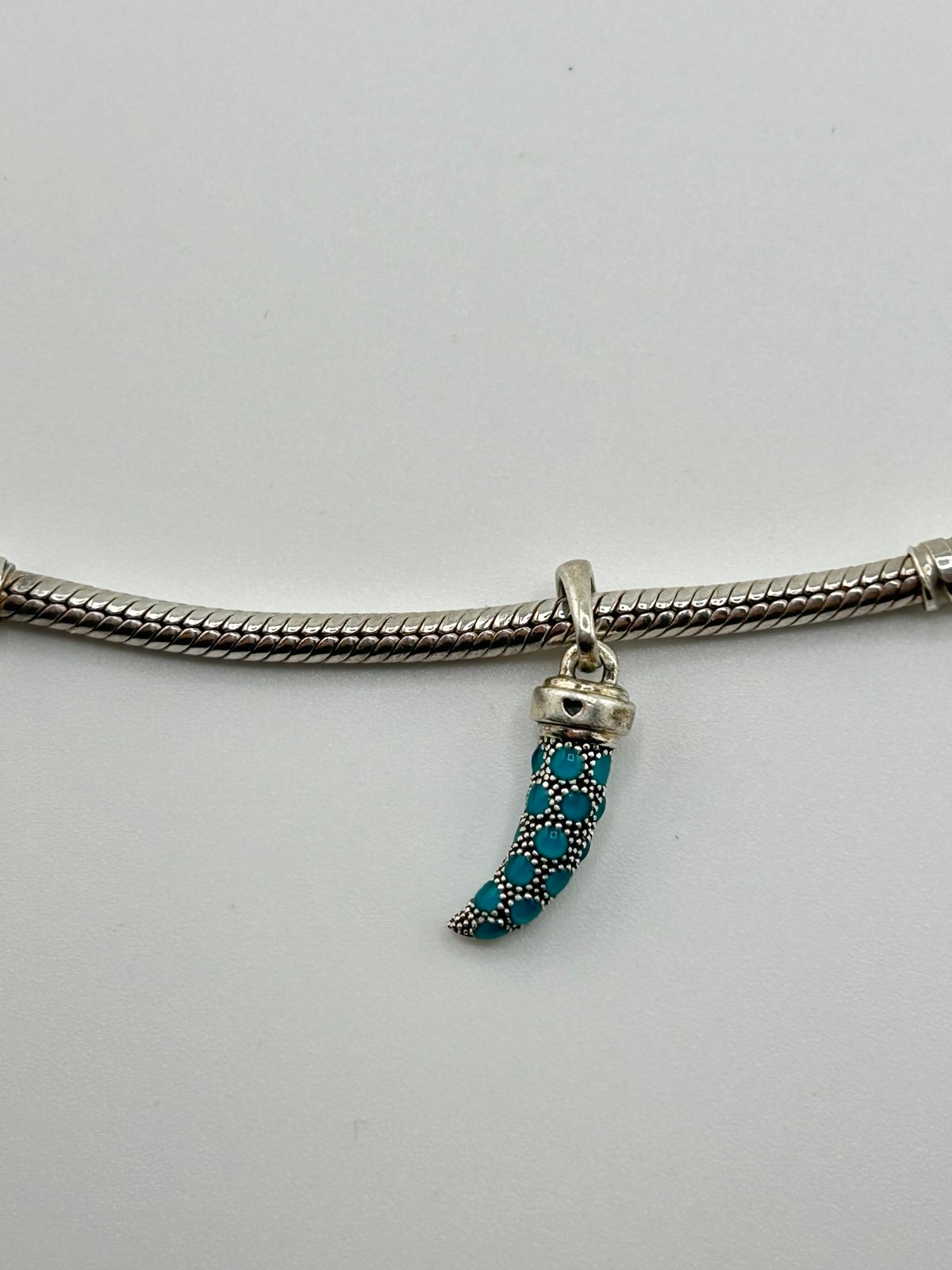 Authentic Pandora Silver Blue Turquoise Italian Horn Pendant Charm #397203EN168