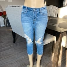 ✨Hollister raw hem distressed capri cropped blue jeans 7