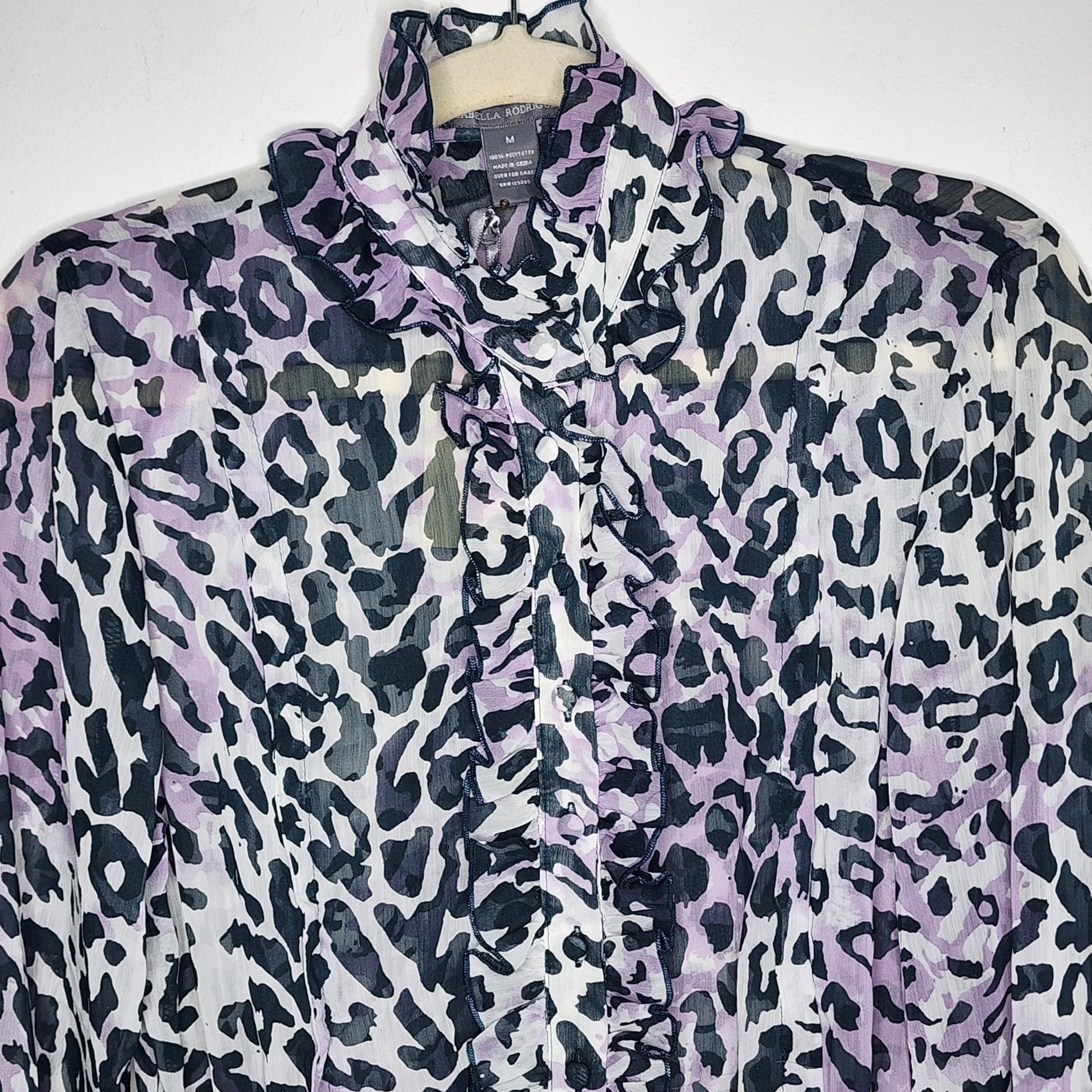 ISABELLA RODRIGUEZ Woman's M Animal Print Purple TOP RUFFLE Long Sleeve READ