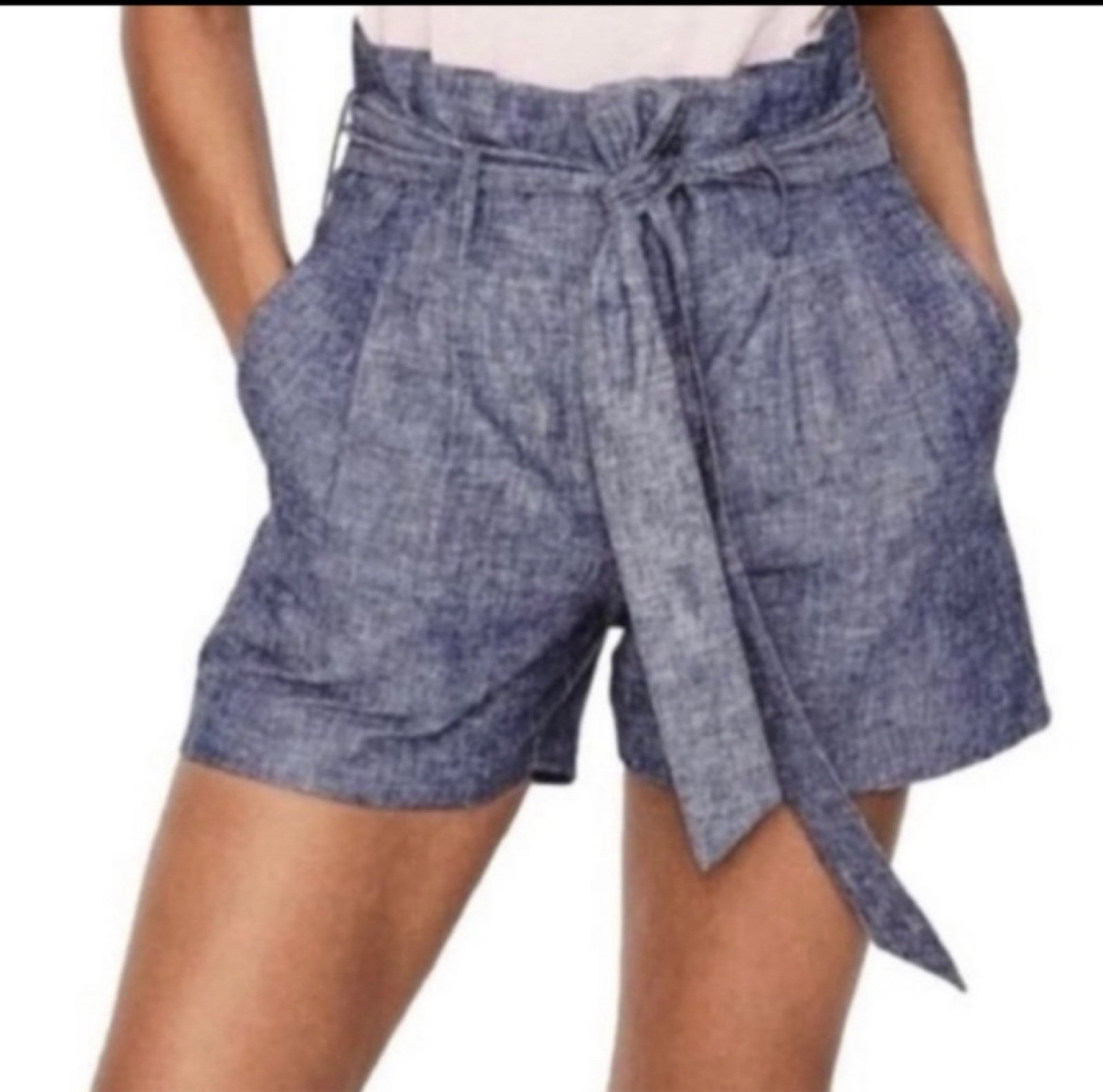 Boden St. Ives Light Chambray Linen Paperbag Waist Shorts Sz 10