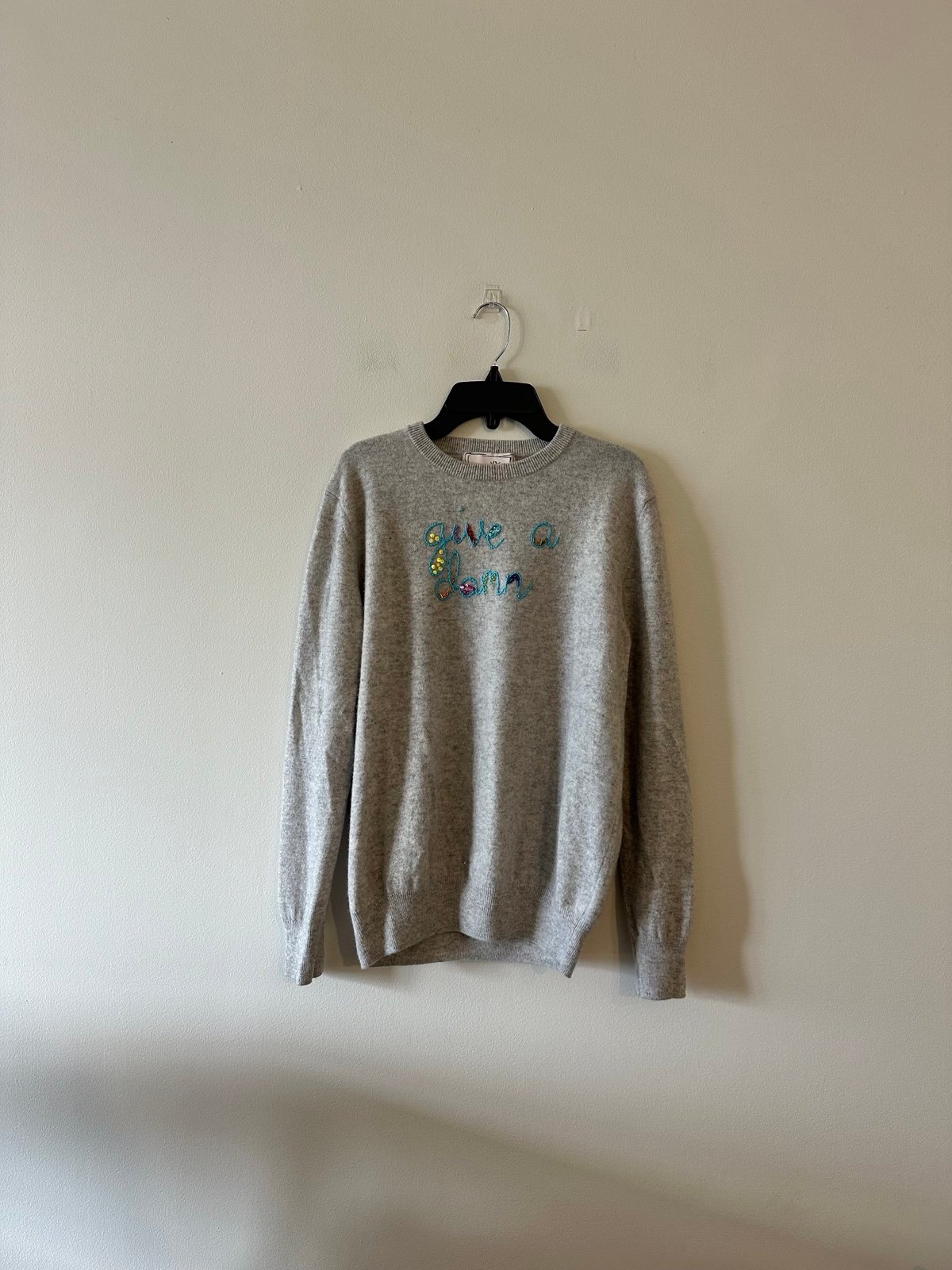 Lingua Franca Give A Damn Sweater Cashmere Confetti Beading Smoke Grey M/L?  In