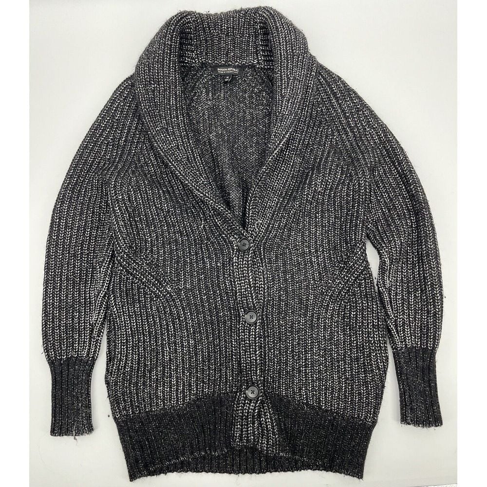 Banana Republic Italian Yarn Jacket, Black Frost Gray Size M Heavy Wool Medium