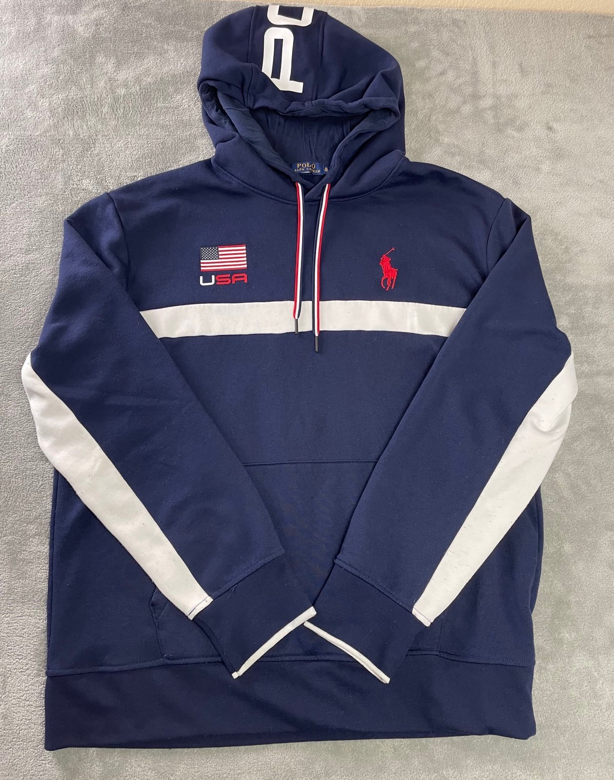 Polo Ralph Lauren USA Hoodie Sweatshirt Men’s XL Used Red White Blue •pilling•