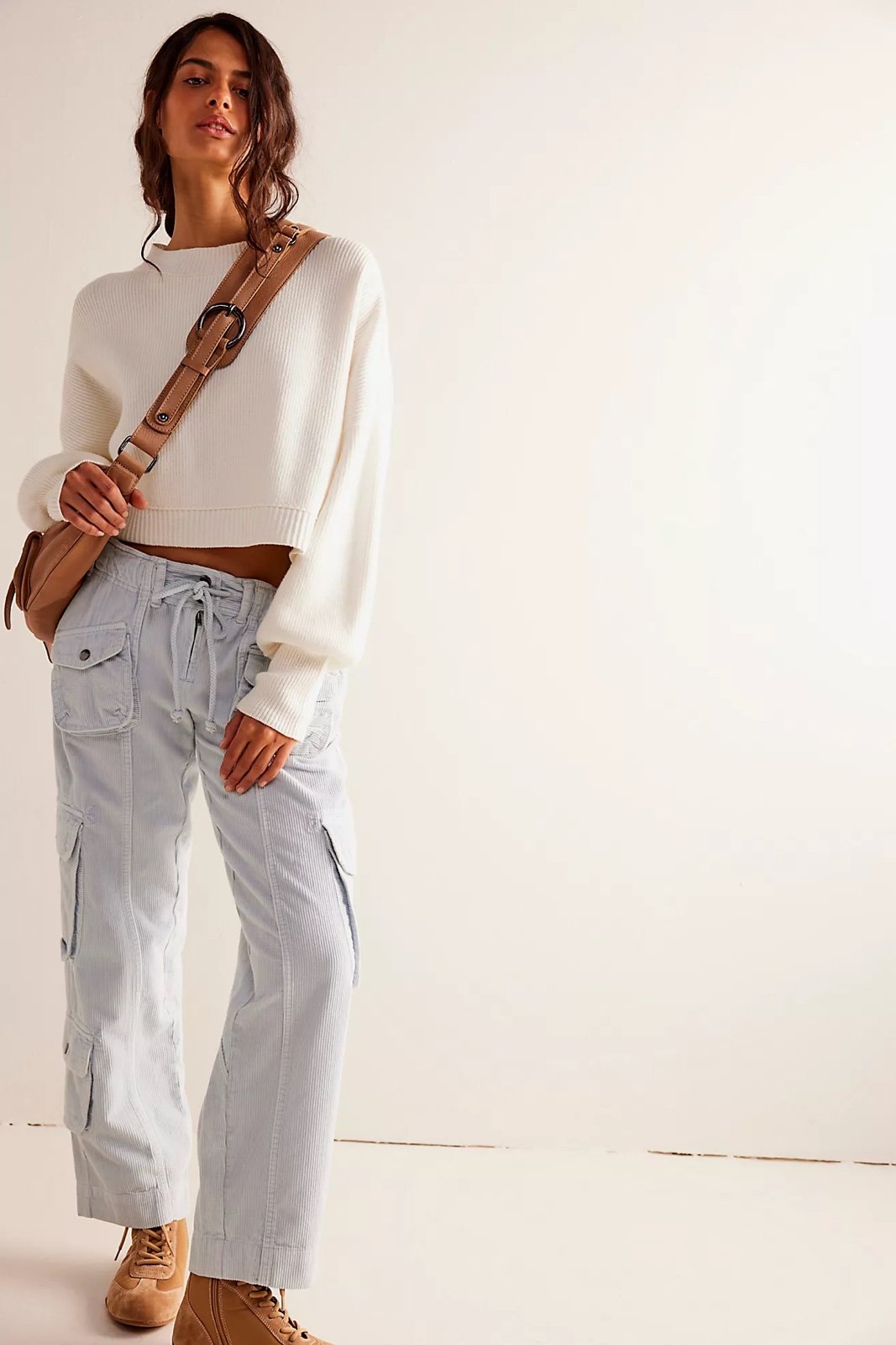 Free People Tahiti Cord Cargo Pants Utility Pocket Plein Air Blue Size S NWOT