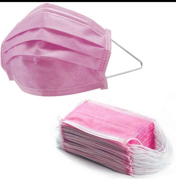 PINK Disposable Masks Individually Wrapped - 10 boxes of 50, TOTAL of 500 masks