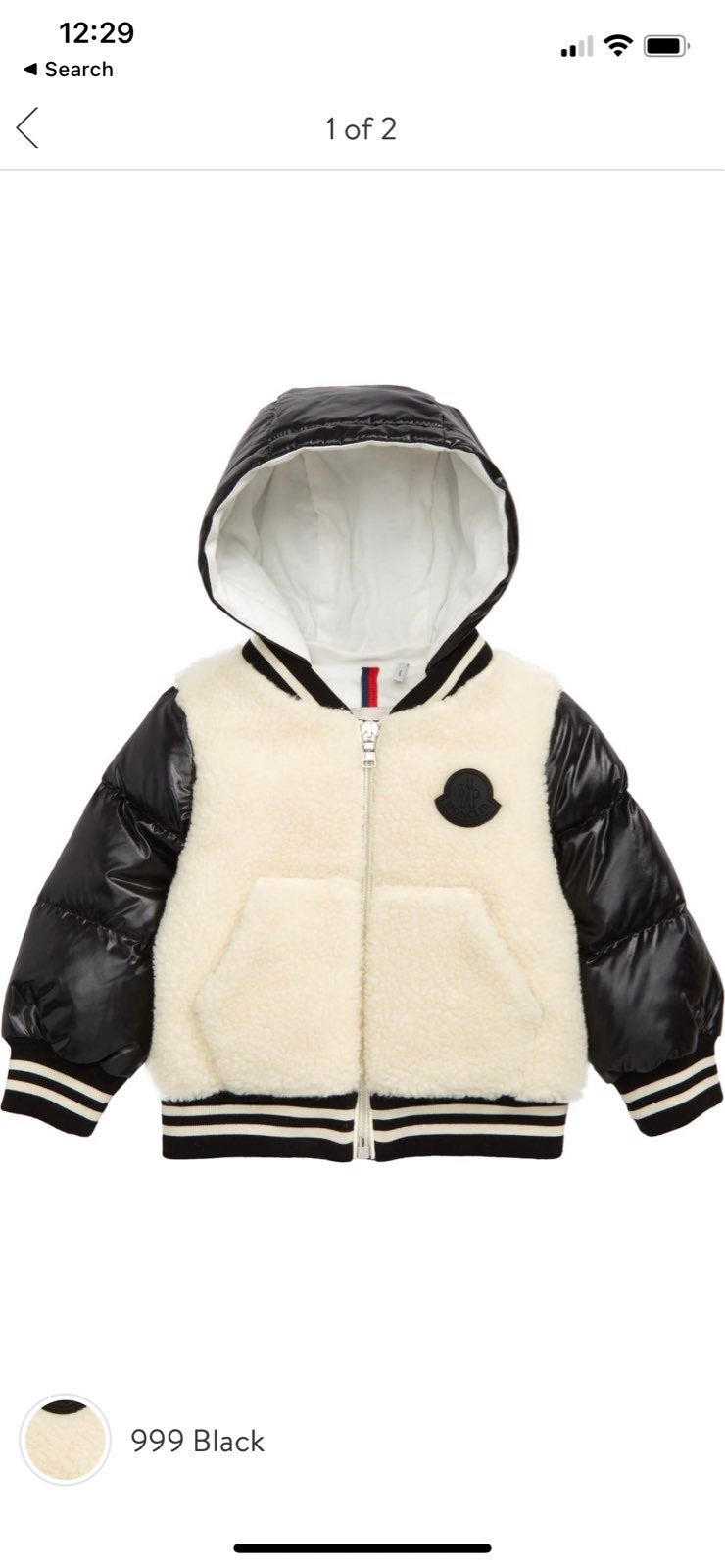 NWT Moncler Baby Munis Faux Sherling and Nylon Hooded Doen Jacket Sherpa