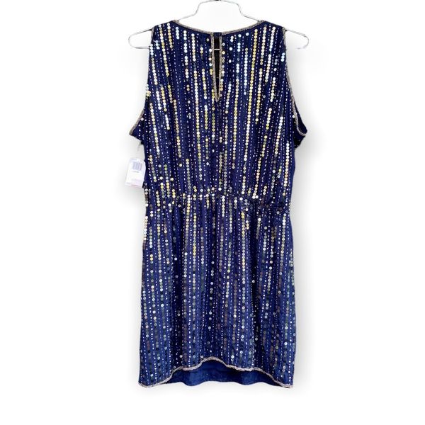 Greylin Sequin Mini Dress Sleeveless Size L Navy Blue