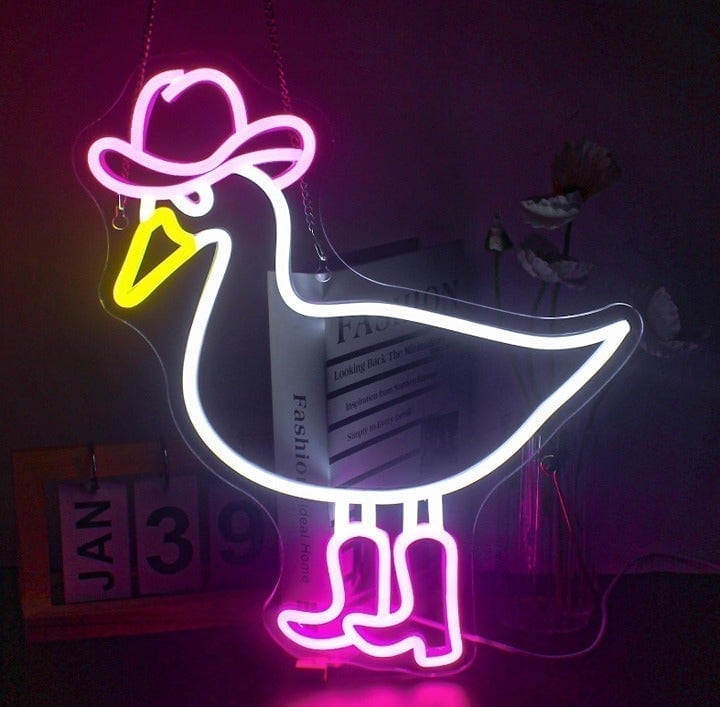 Super Cute Bright Cow Girl Duck in Boots LED Night Light Room Wall Decoration