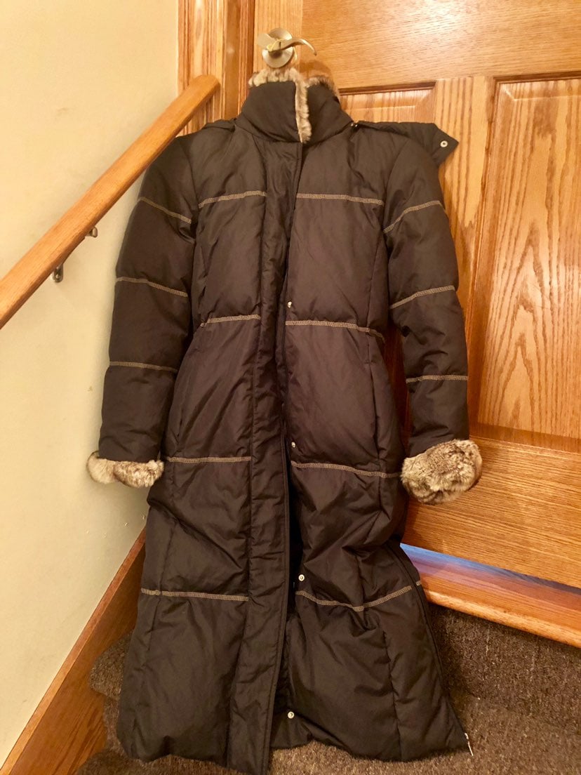 Black Faux Fur Trim Winter Coat