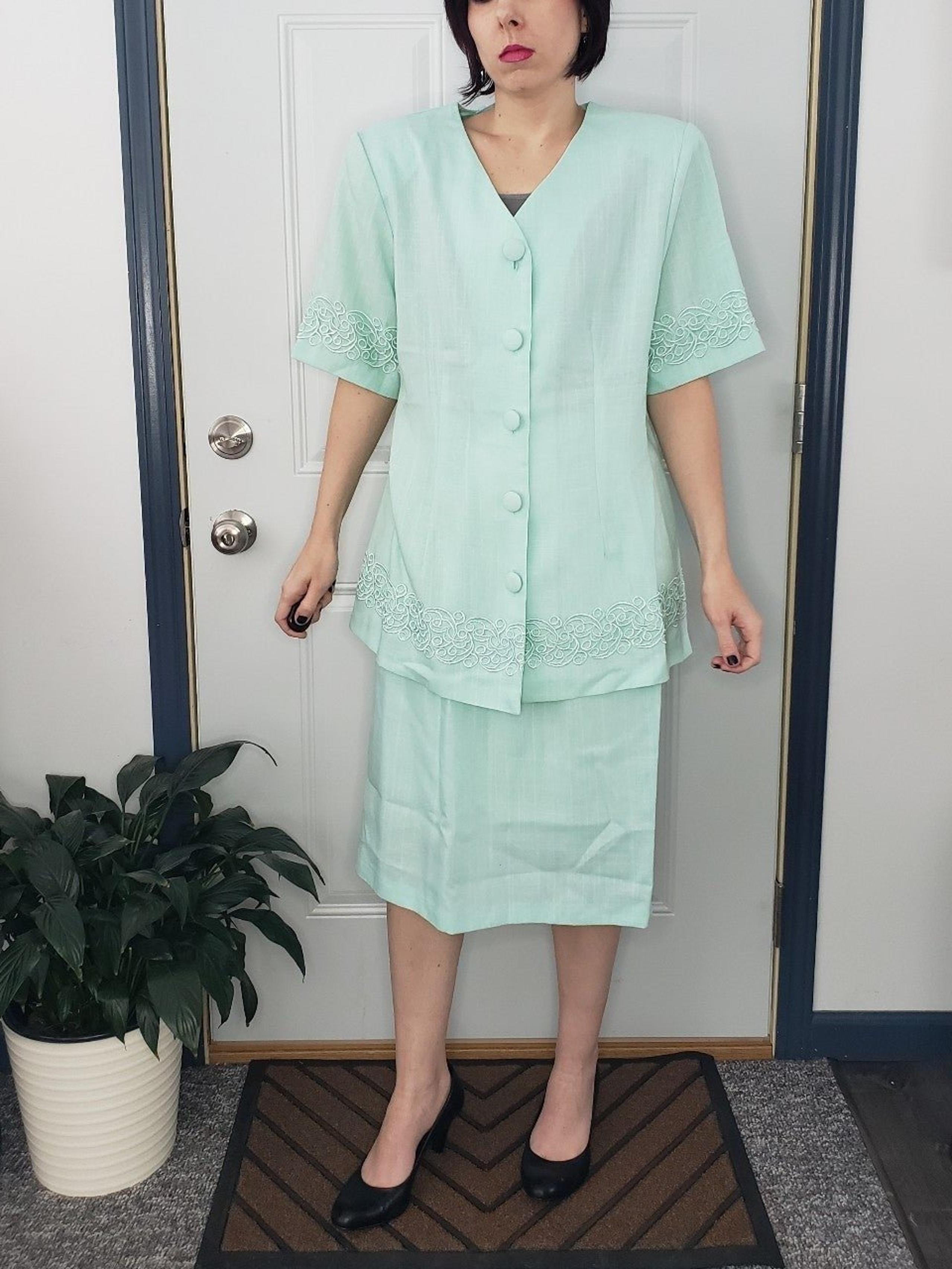 Vintage 90s Seafoam Green Skirt Set