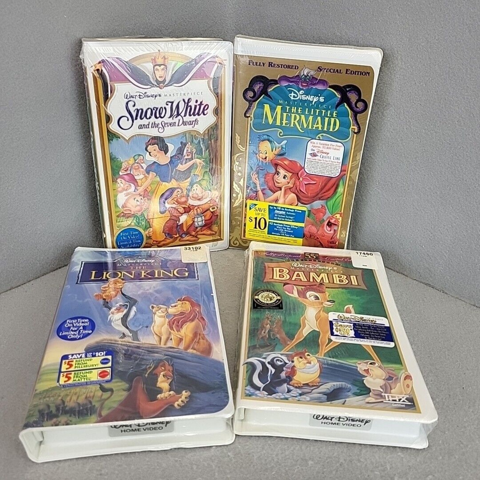 The Lion King Disney Snow White The Little Mermaid Bambi VHS Clamshell NEW