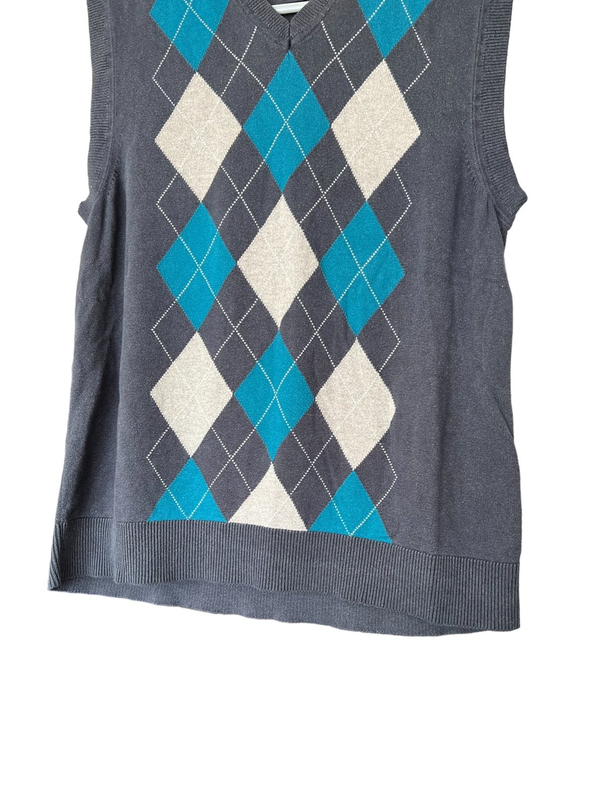 Banana Republic Silk Cashmere Sweater Vest Argyle V Neck Blue and Gray Academia.