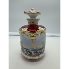 Antique Porcelain Perfume Bottle Decanter Hand Painted Floral Landscape Scene
