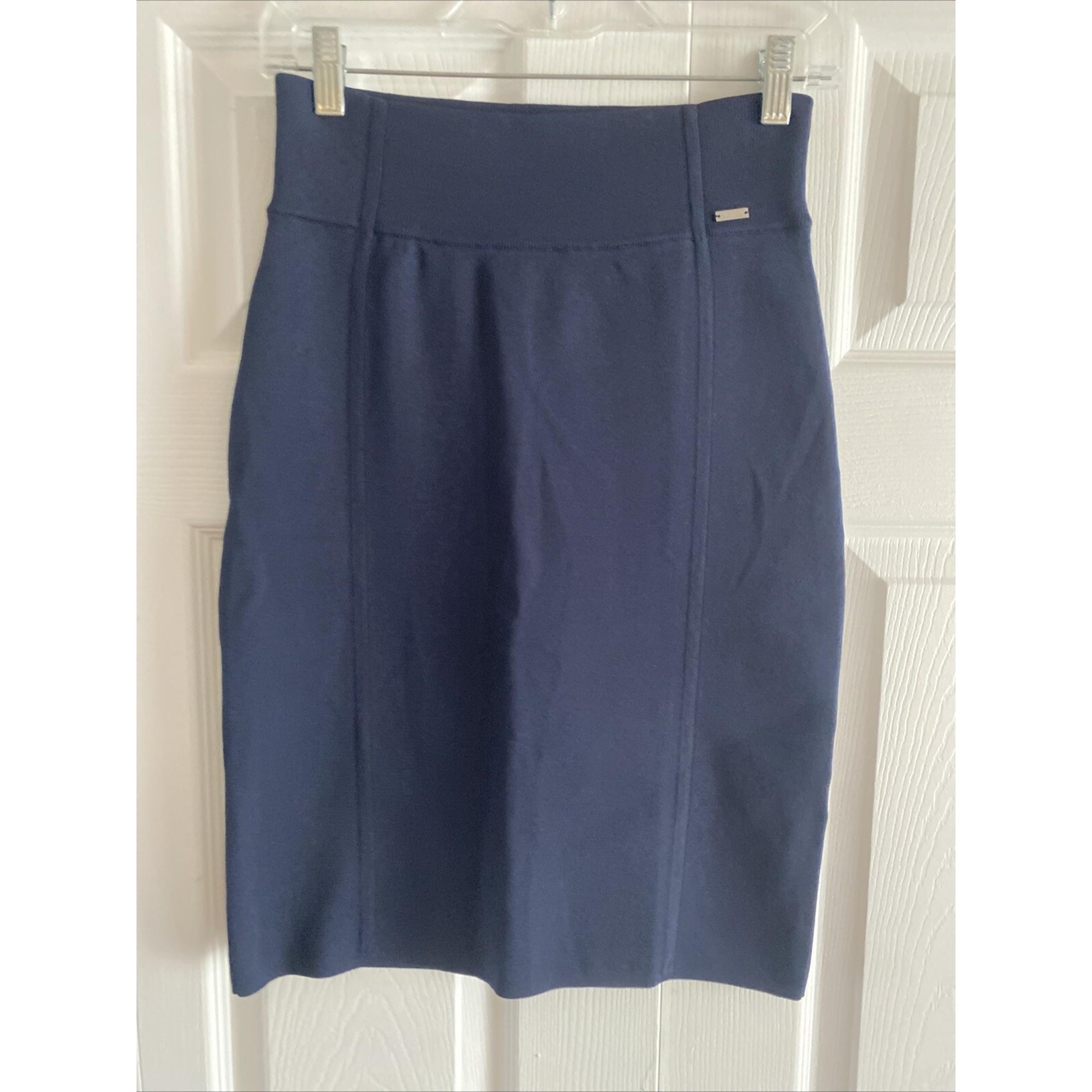 Armani Exchange Women's Medium Navy Blue Knit Pull On Pencil Midi Skirt Corpcore