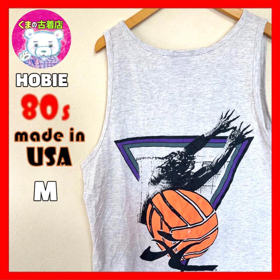 80s USA-made HOBIE tank top, volleyball, gray, fluorescent, size M.