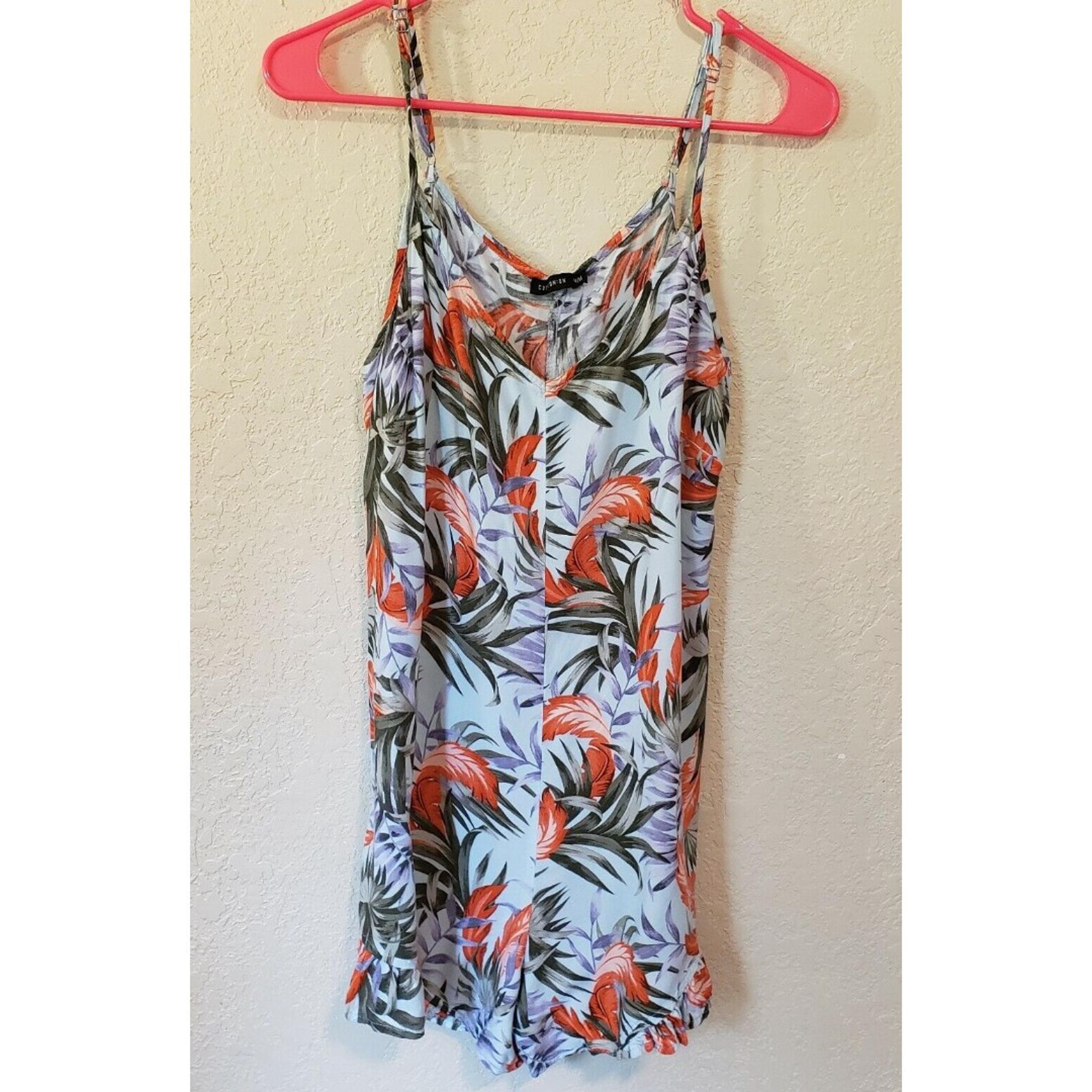 Cotton On Womens Jumpsuit Romper Medium Floral Pink Neck V Spaghetti Strap