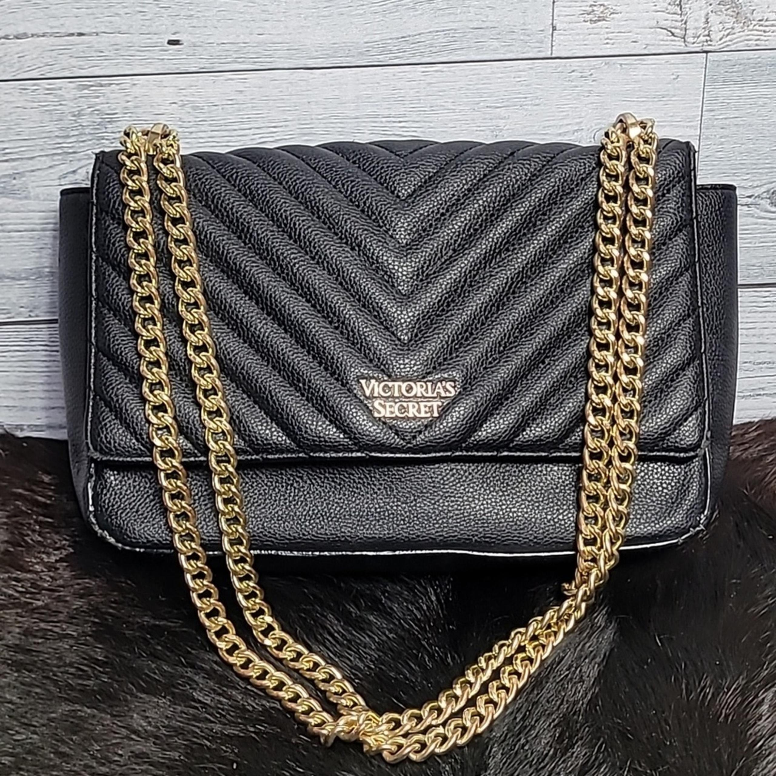 Victoria's Secret Black Quilted Faux Leather Chain Shoulder Bag