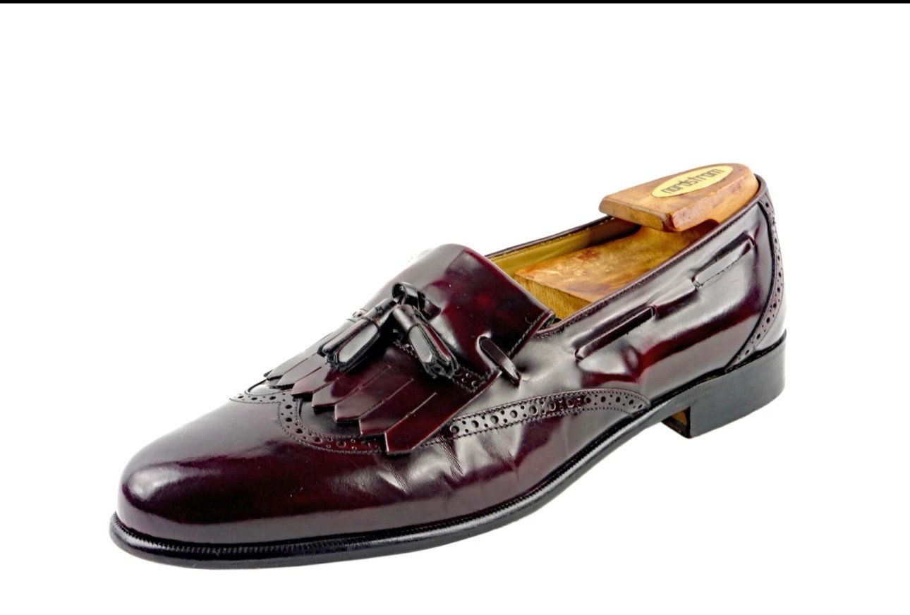 NORDSTROM Burgundy Brogue Wingtip Tassel Loafers Lacquer leather...Italy