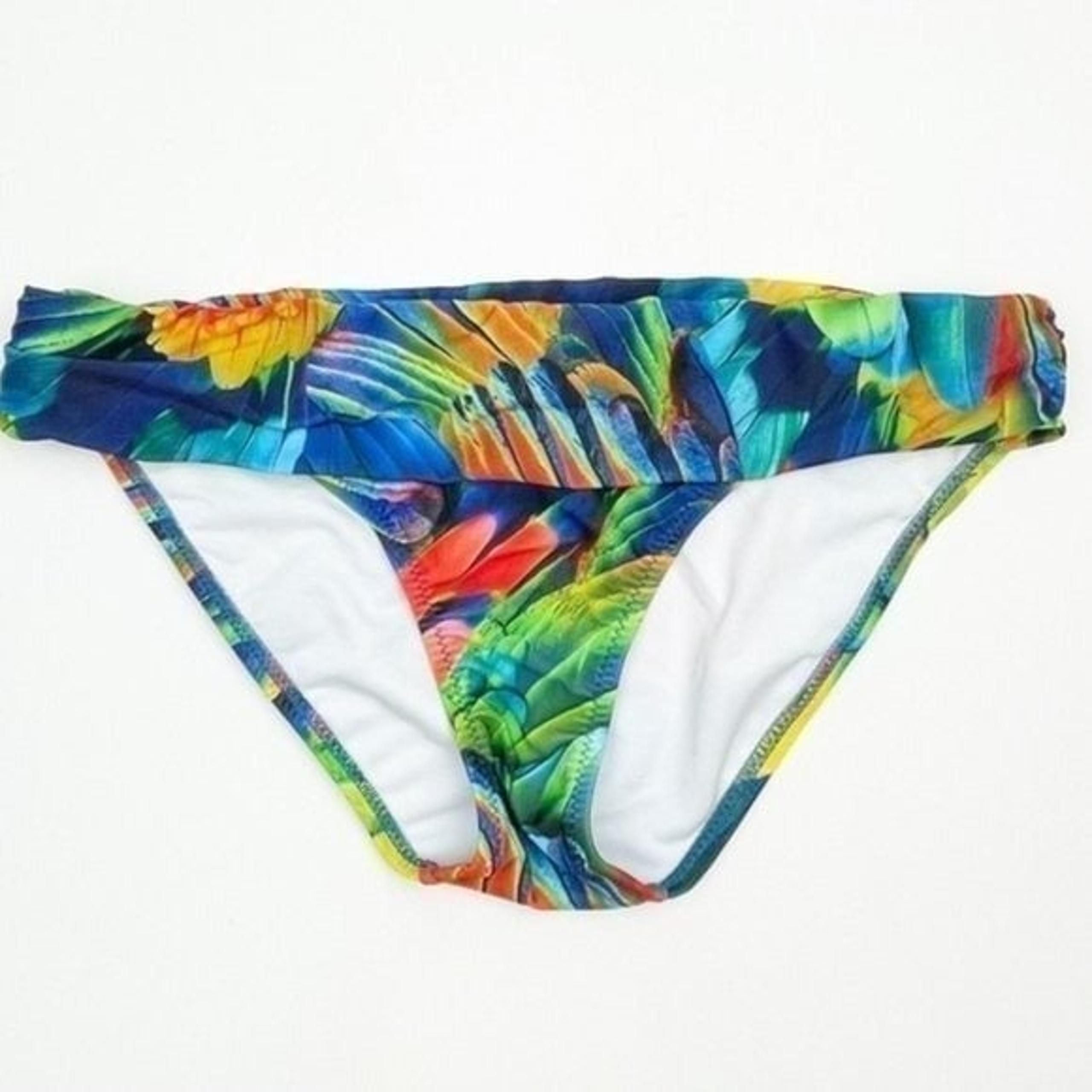 NEW NWT ABS ALLEN SCHWARTZ Navy Blue Green Tropical Parrot Boho Bikini Bottom 14