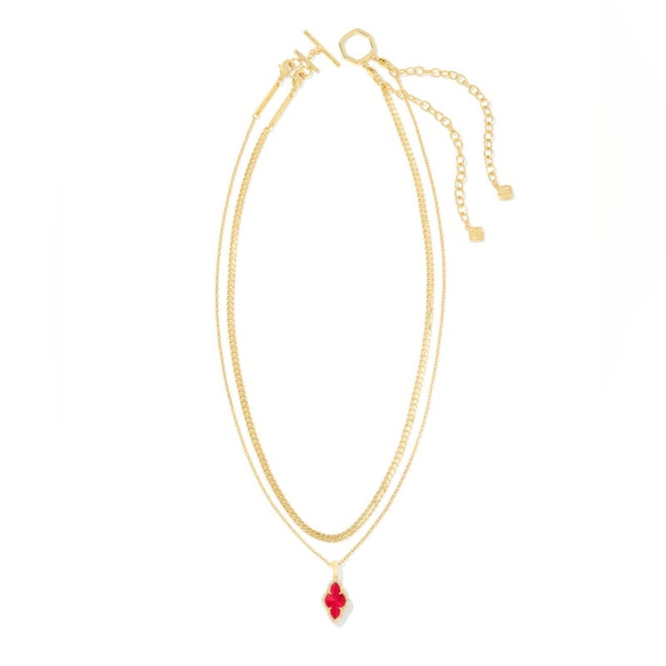 NWT Kendra Scott Abbie Gold Pave Frame Multi Strand Necklace Cranberry Illusion