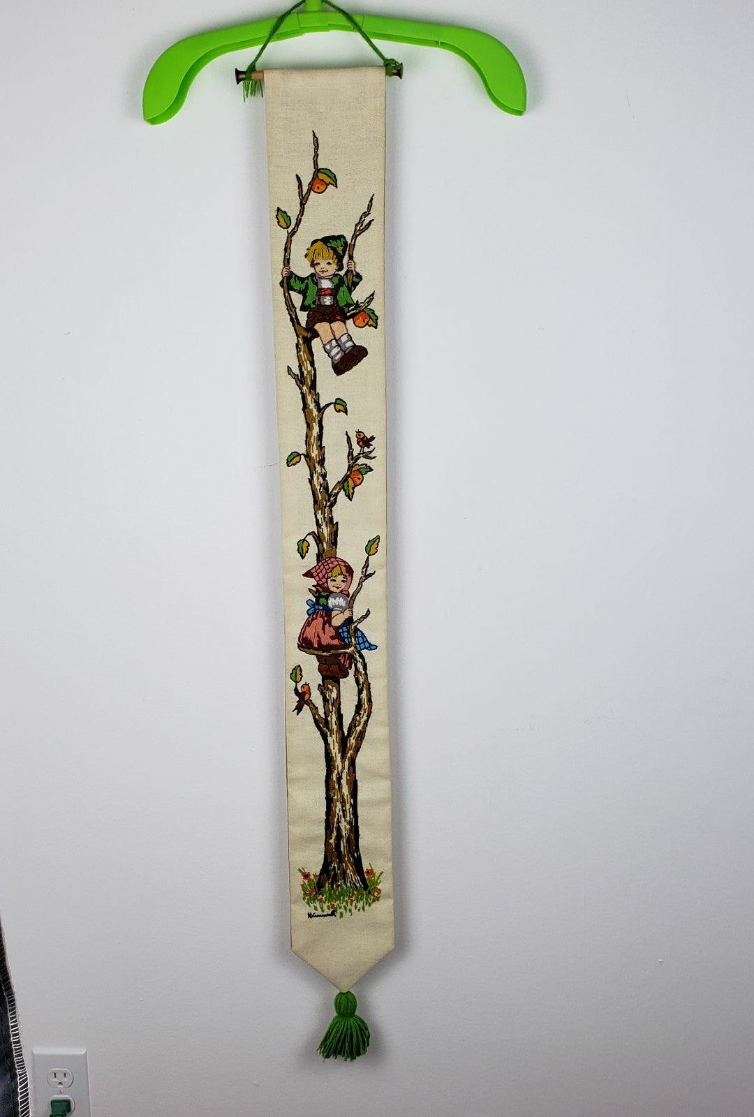 Vintage Handmade Hummel Crewel Wall Hang