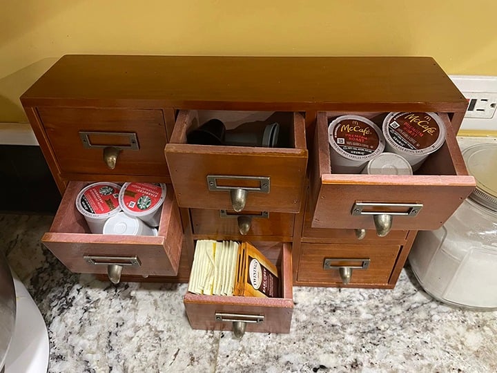 Desk Drawer Organizer, Wooden Vintage Apothecary Cabinet with 9 Drawers, Home