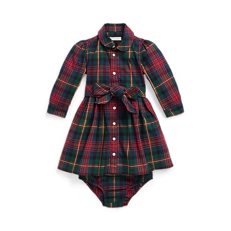 Ralph Lauren Red Green plaid dress sz 12 m Polo Shirtdress long sleeve dress