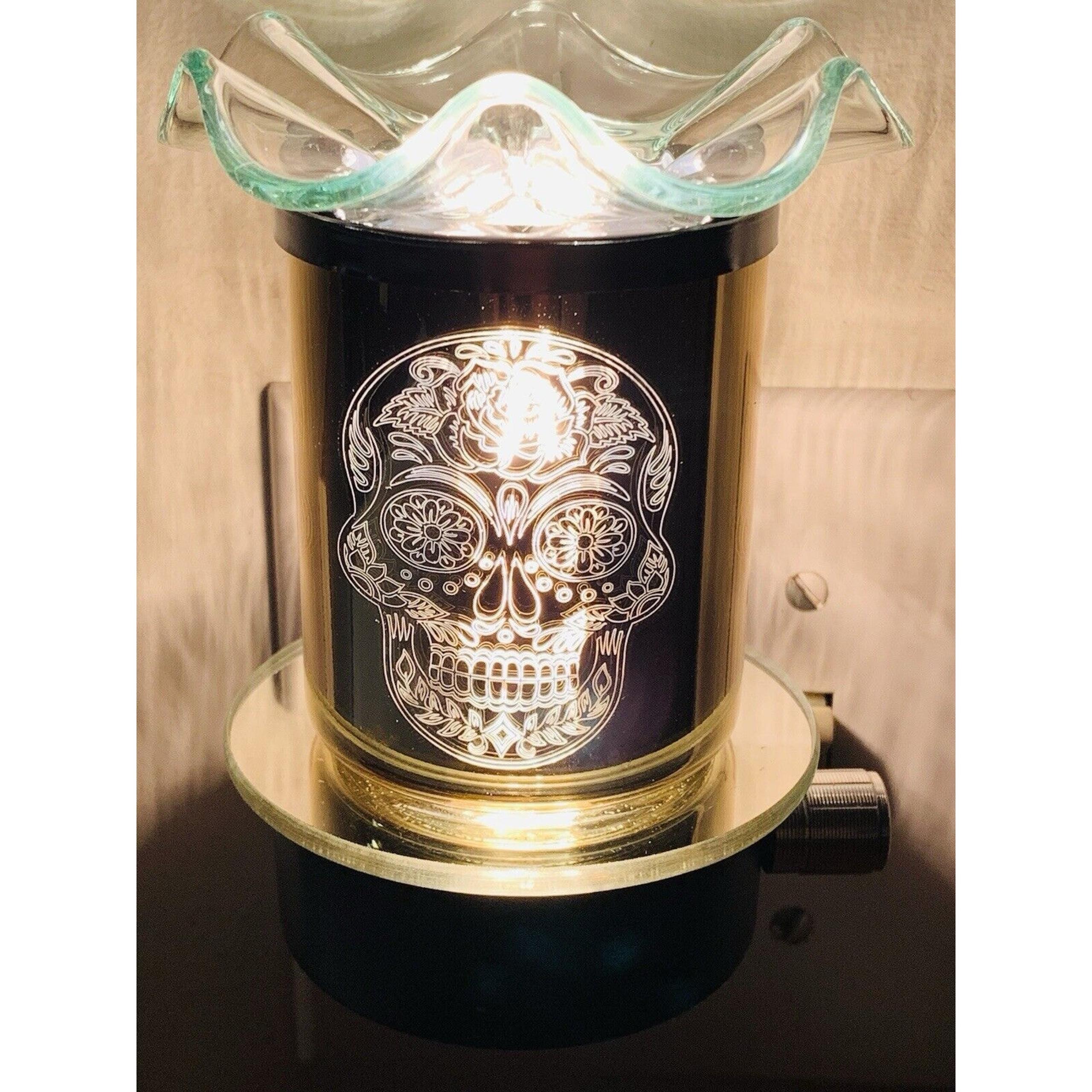 Fragrance Wall Plug-In Lamp Tart Oil Warmer Skull Yellow Chrome with Dimmer
