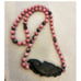 Vintage Stone Fish and Pink Stone Bead Necklace Black Onyx Chinese