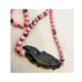 Vintage Stone Fish and Pink Stone Bead Necklace Black Onyx Chinese
