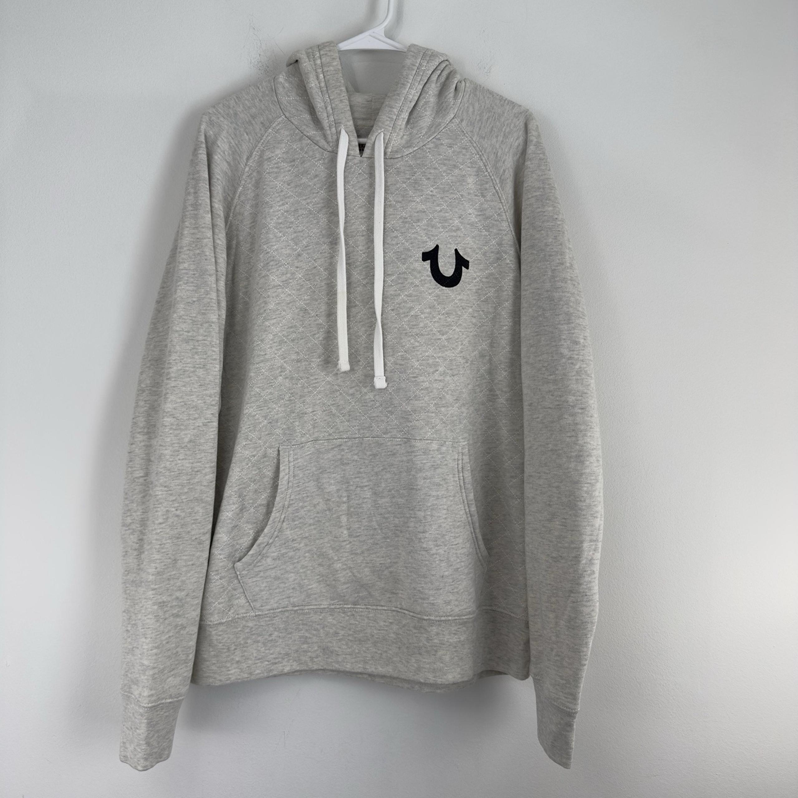 True Religion Men's Gray Pullover Hoodie Sweatshirt Size XL Logo