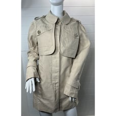 Tibi New York Twill Short Trench Coat Jacket Beige Small Puff Sleeve*Tiny Flaw