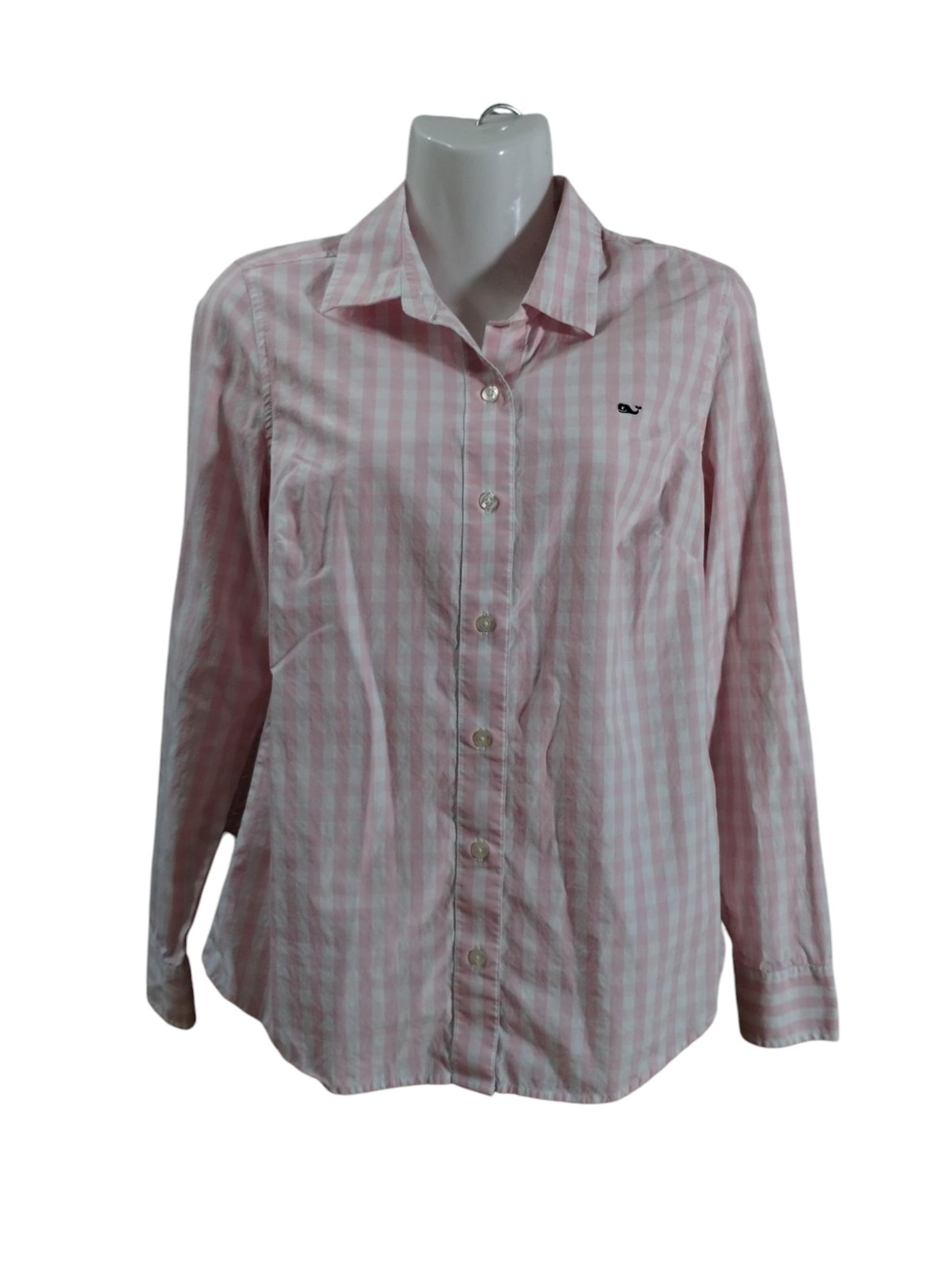 Vineyard Vines Womens Career Shirt Size 4 Pink Check Button Up Long Sleeves EUC