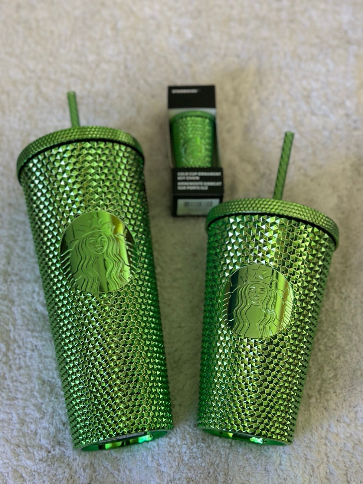 Starbucks holiday metallic green shine studded set
