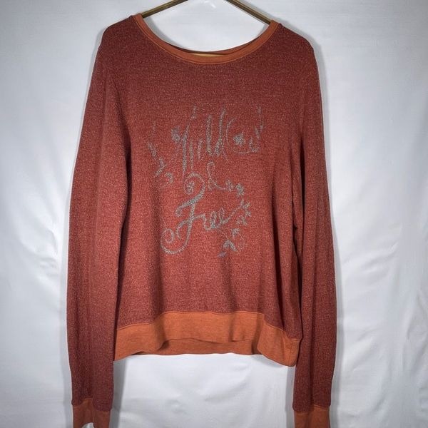 Wildfox Red Tan Wild & Free Baggy Beach Jumper Pullover Sweatshirt Small