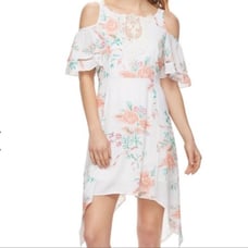 Disney Beauty & The Beast Floral Asymmetric Hem Cold Shoulder Dress Sz XS