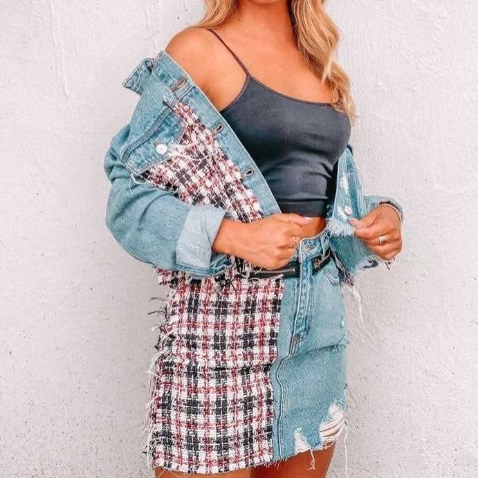 RARE Fall 2020 Vici Tweed Denim Skirt