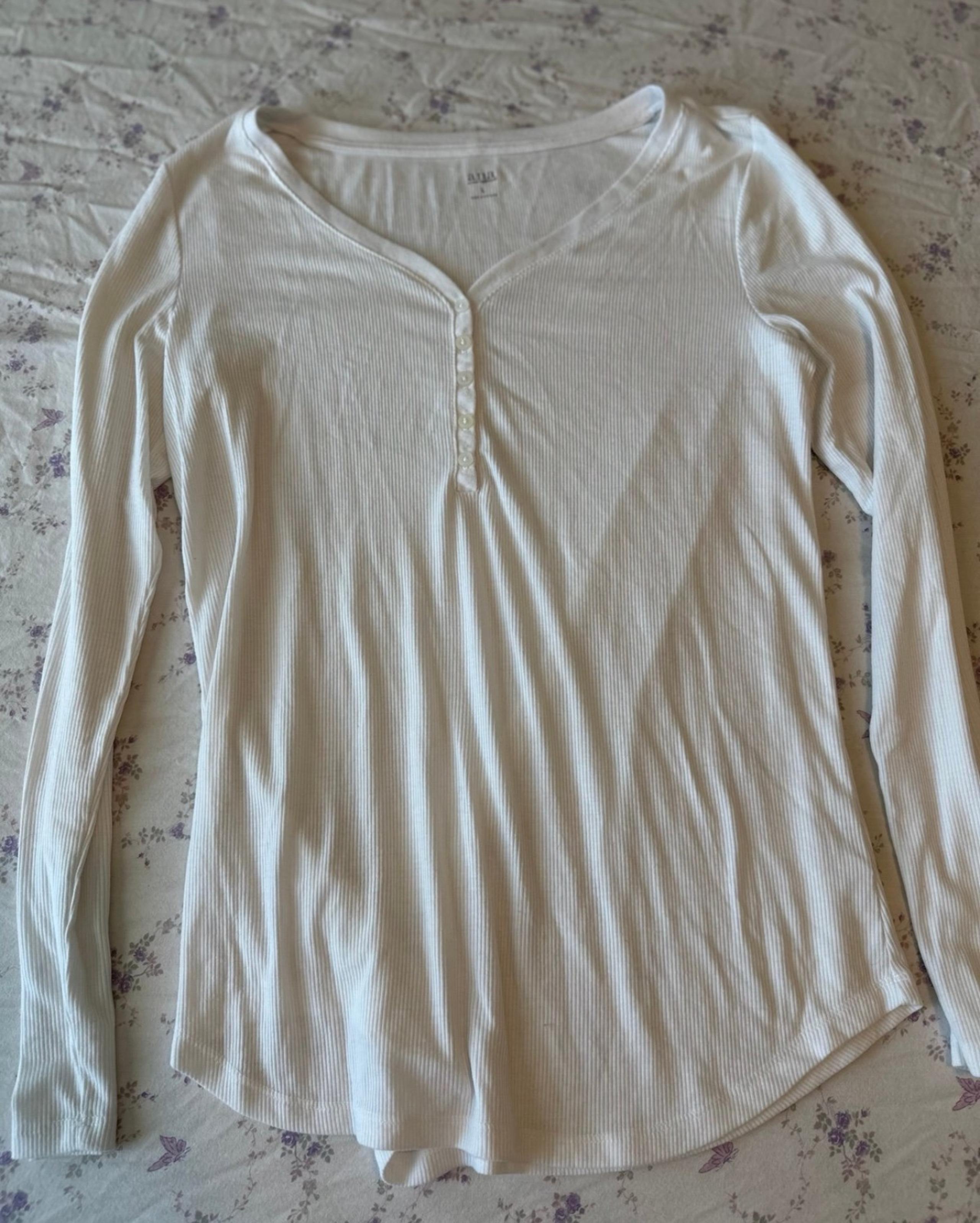 ANA WOMEN CASUAL LOUNGE SUMMER LONG SLEEVE WHITE TSHIRT L LARGE