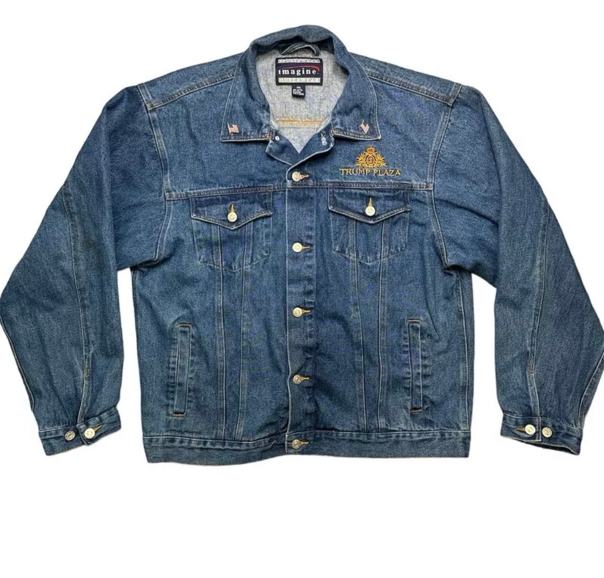 Vintage 90s Trump Plaza Embroidered Denim Trucker Style Jacket XXL MAGA