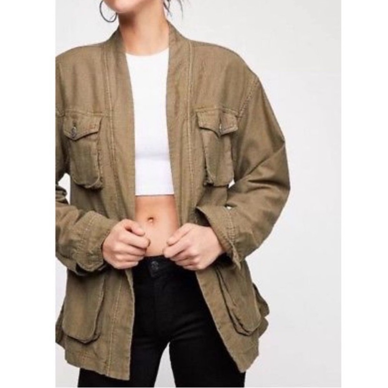 Free People In Our Nature Cargo Jacket Belted Utility Army Green Boho XS