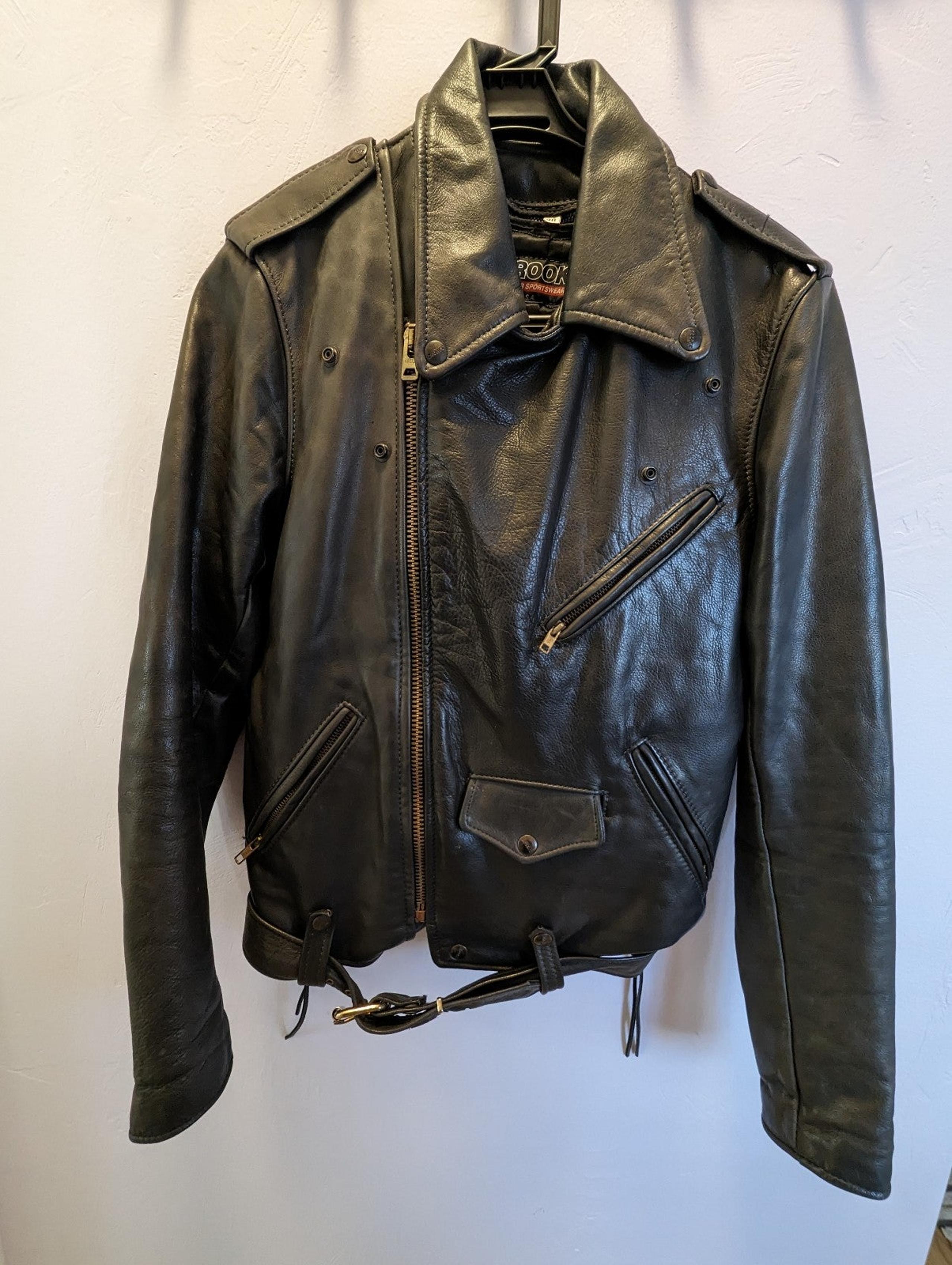Vintage Brooks Classic Cowhide Leather Police-Issue Motorcycle Jacket w/ Lining