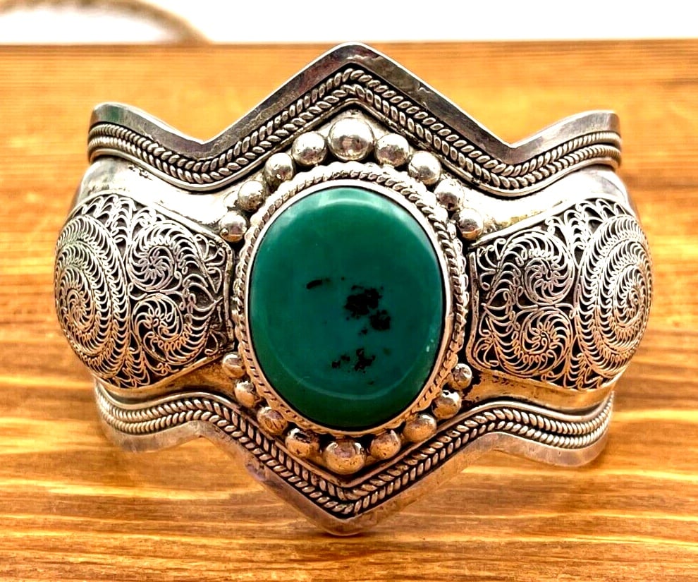 Detailed Filigree Turquoise Cuff